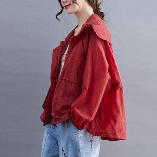 Big Pocket Solid Color Shirt Jacket Large Size Womens Hooded Zipper Sunscreen Shirt Lady Thin Windbreaker Jackets aq1257