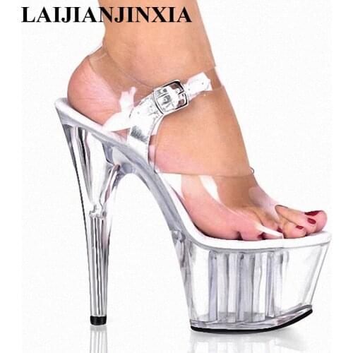 LAIJIANJINXIA Full Clear Crystal Sandals 15CM Super High Heel Platforms Pole Dance / Performance / Model Shoes, Wedding Shoes
