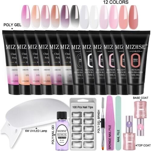 MIHZSE Thermal Poly Extend UV Nail Gel Varnish Builder UV poly nail gelSet 6w LED Lamp Gel Polish Lacquer Plus Base And Top Coat