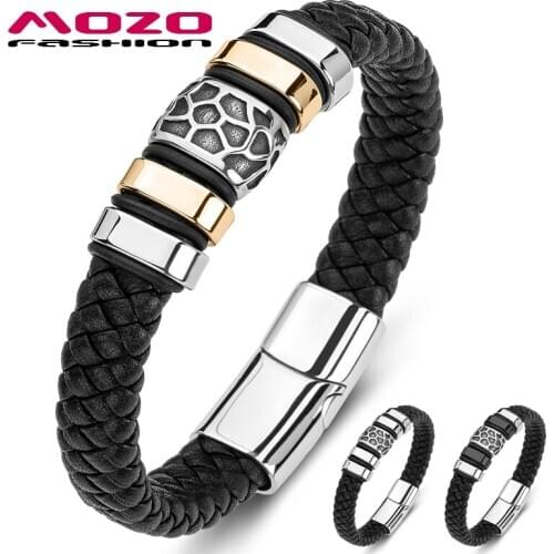 2020 Men Bracelets Braided Stainless Steel Trendy Retro Tide Punk Genuine Leather Bangle man Jewelry