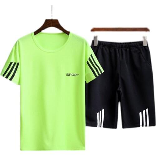 Mens Casual Suit Fashion 2 Sportsuit Stripe Short Sleeve T-Shirt Shorts Suit Mens Sportsuit Summer Sportsuit