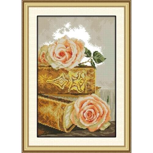 The Bible and Roses Counted Patterns Print on Canvas Cross Stitch Kit Chinese Embroidery Needlework Sets Diy Handicraft Decor