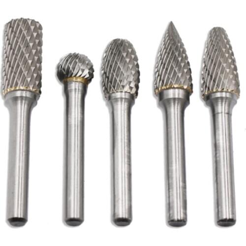 Carbide Rotary Burr Set 12MM Head with Shank Double Cut File for Drill Bits, Polishing,Engraving,Drilling,5 Pack
