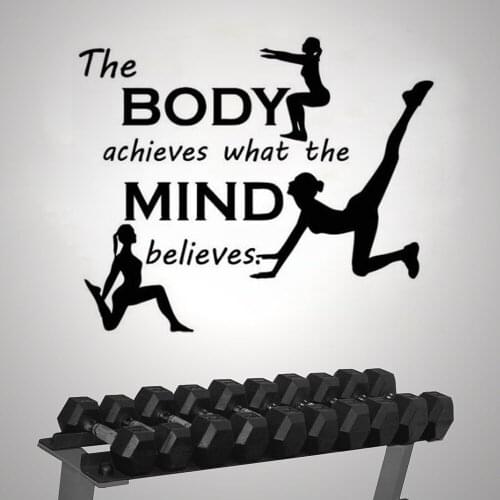 The Body Achieves What The Mind Belives Quote Wall Sticker Body Training Vinyl Wall Decal Health Fitness Club Decoration