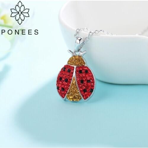 PONEES 2018 New Fashion Popular Pave Crystals Setting Insect Lady Beetle Necklaces For Lady Animal Pendant Jewelry
