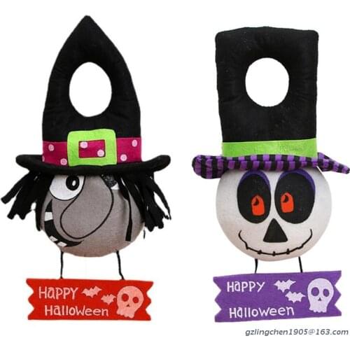P8DE Happy Halloween Hanging Sign Cartoon Ghost Witch Stuffed Plush Toy Door Ring