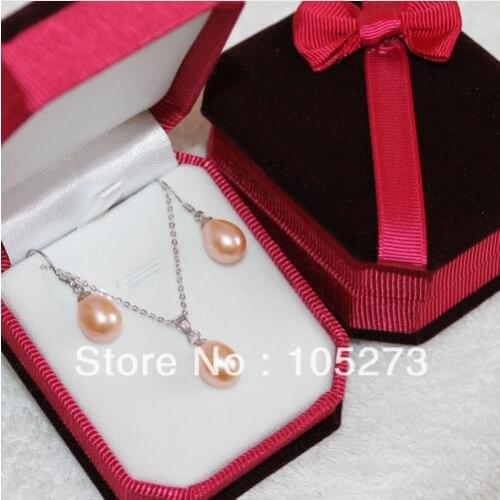 Wholesale Mothers Day Gift Jewelry Set Genuine Freshwater Pearl Pendant Earrings 9-10mm Pink Color Natural Pearl Jewelry