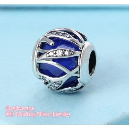 Winter 925 Sterling Silver Natures Radiance Charm, Royal Blue Crystal & Clear CZ Fit Pandora Charms Bracelet / Pendants