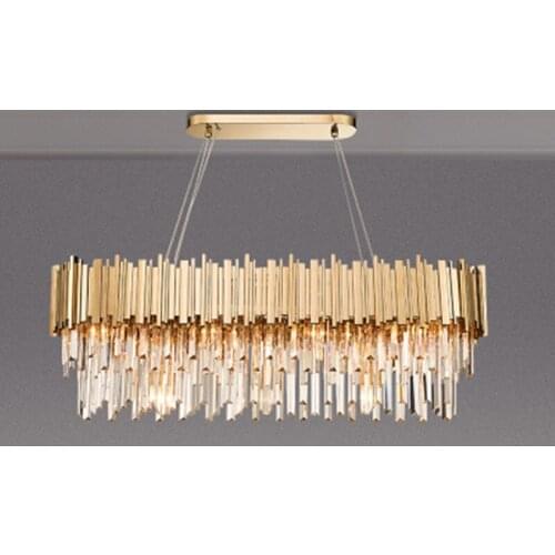 Rectangle modern chandelier lighting for dining room luxury led crystal lamp in the kitchen island gold/chrome light fixtures