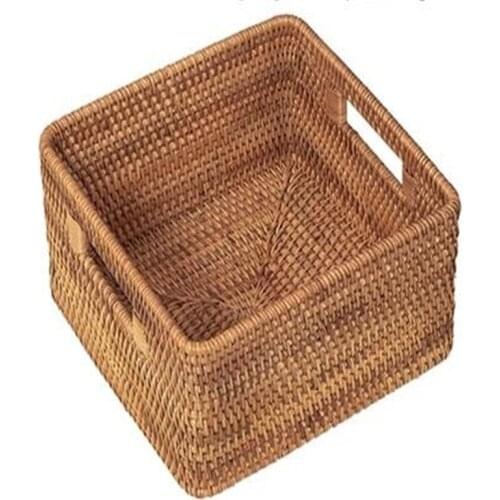 Rectangular Rattan Storage Baskets Hand-Knitted Boxes Put Cabinet Rattan Frame Vietnamese Boutique Real Rattan Basket
