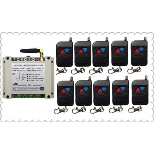 New AC220V 250V 380V 30A 2CH Remote Control Garage Door RF Wireless Remote Control Switch System 10*black Transmitter &1*Receive