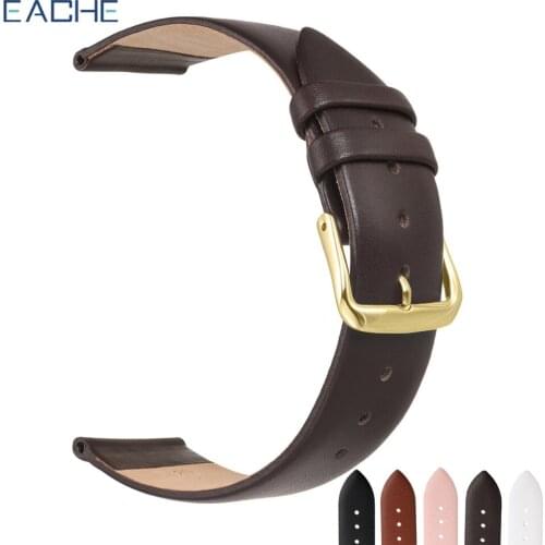 EACHE Genuine Leather Watch Strap With Gold Buckle ltra-thin Smooth Watch Band Strap For Man/Women 12mm 14mm 16mm 18mm 20mm 22mm