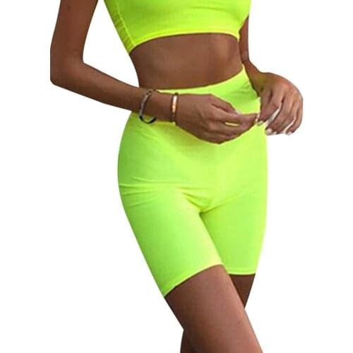 Summer Women Sports High Waist Elastic Cycling Shorts Gym Biker Active Short Pants Seamless Solid Fitness Shorts