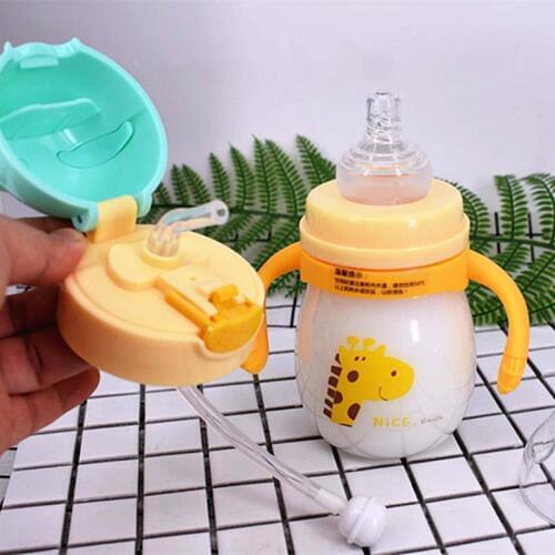 2 Use Portable Baby Feeding Straw Sippy Cup With Double Handle Children Training Drinking Bottle Kids Water Sippy Cups 320ML