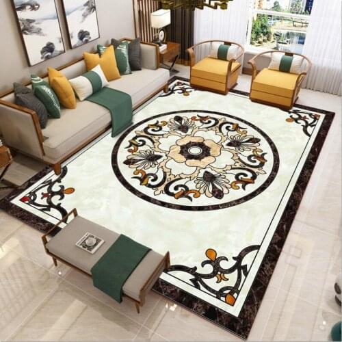 Light luxury European style luxury bedroom carpet autumn and winter washable carpet living room geometric floor mat modern print