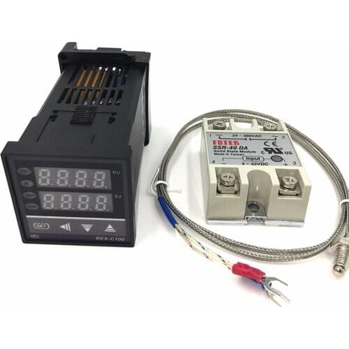 REX-C100FK02-V*AN Intelligent Temperature Controller SSR Output + SSR-40 DA + K Probe Thermocouple + Heatsink