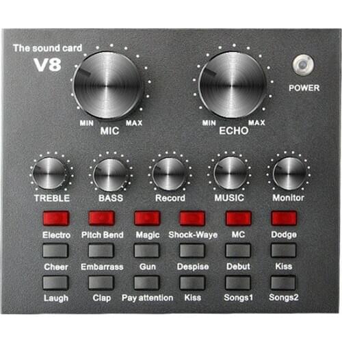 V8 Live Sound Card Audio Mixer External USB Headset Microphone Mobile Computer Universal External Sound Card