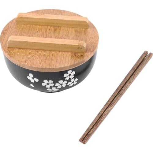 Japanese Bowl Instant Noodles Tableware Dining Room Tableware Salad Ceramic Bowl Bring Wooden Spoon Wooden Chopstick
