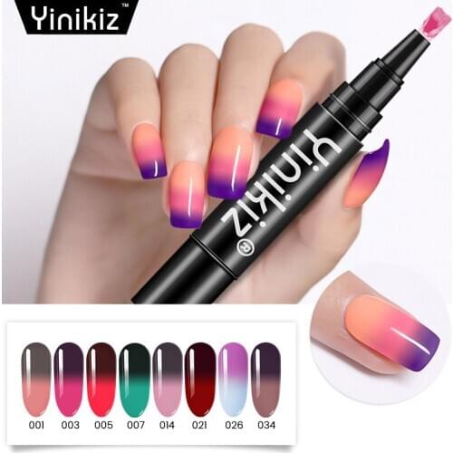 Yinikiz 8 Colors Thermal Temperature Color Changing Varnish Soak Off UV Chameleon Gel Lacquer Pen