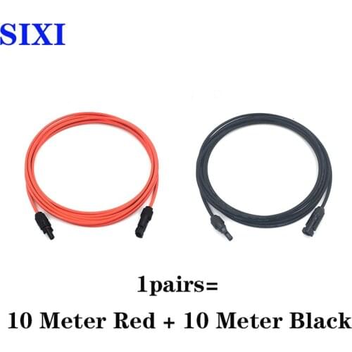 10Meter Red +10Meter Black Solar PV Cable, With Double-Head Solar Connector PV Panel Cable Extension Cable Solar Power 30A 1000V