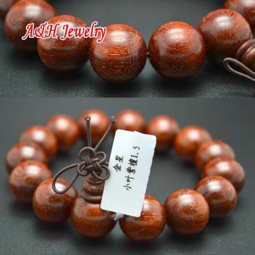 15mm Gold Star Pterocarpus Santalinus Prayer Mala Bracelets For Men High Quality Wood Buddhism Jewelry 2pc/lot