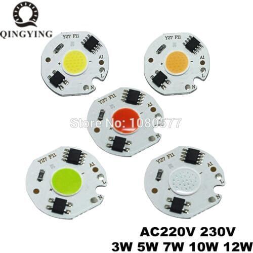 2-10pcs 3W 5W 7W 10W 12W LED COB Chip 220V Smart IC Driver Lamp bulb RED Green Blue Light Source For DIY Flood Light Spotlight