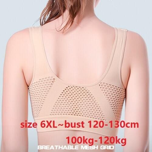 2pcs/set Sexy mesh Bra with Pads Plus Size 6XL Women white black beige Sports Bralette Wireless Comfortable Sleep Active Bra