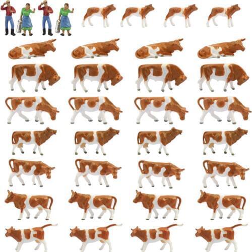 AN8705 36PCS 1:87 Well Painted Farm Animals Cows and Figures HO Scale NEW Scenery Landscape Layout