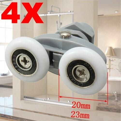 4PCS 20mm 23mm Dual Double Shower Door Rollers Wheel Runner Pulleys Rollers Wheels Bearing