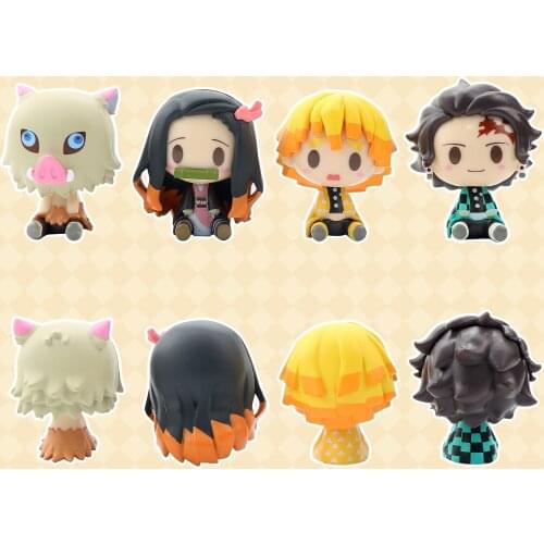 4Pcs/set Demon Slayer Kimetsu No Yaiba Dolls Anime Figure Tanjiro Nezuko Zenitsu Kawaii Cake Decoration Children for Toys Gifts