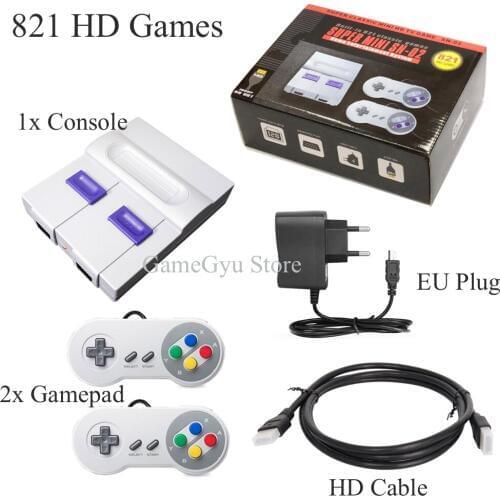 8Bit Mini HD HD MI TV Retro Family Video Game Console Handheld Built-in 821 Classic for SNES Games Dual Gamepad Player PAL&NTSC