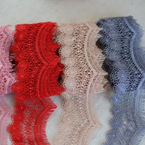 Free Shipping 3 Meters/lot 4cm Width New Red Gray Khaki Costume Decor Trimming Embroidery Sew DIY Craft Wave Lace Trim