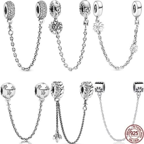Hot Sale 925 Sterling Silver 6 Classic Safety Chains Charm&Bead Fit Original 3mm Bracelet&Bangle Making Fashion DIY Jewelry