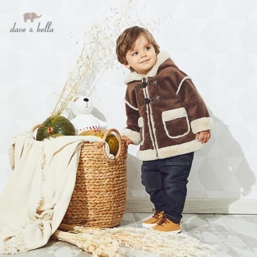 DB14893 dave bella winter baby boys fashion stars pockets hooded coat children tops infant toddler outerwear