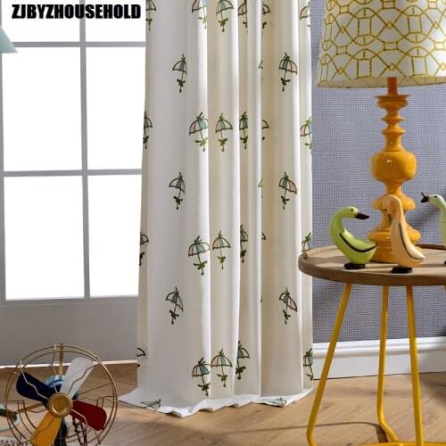 Kids Curtains for Room Bedroom Fresh Umbrella Embroidered Cartoon Childrens Finished Boys and Girls Landing Curtains Cute