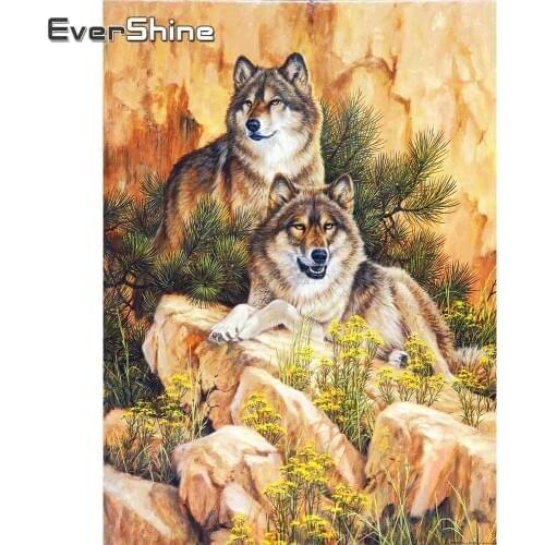 EverShine Full Square Diamond Painting Wolf Cross Stitch Rhinestones Art Diamond Embroidery Animals Bead Picture Kits Wall Decor
