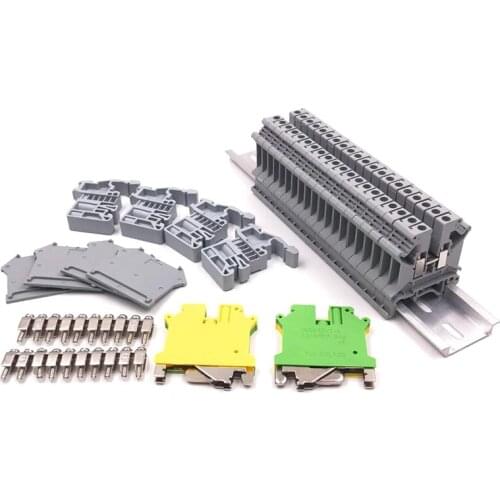 Hot Sale Din Rail Terminal Blocks Kit,Uk5N Terminal +Ground Blocks+Aluminum Rail+D-Uk End Covers+E/Uk End Brackets+Bridge Jumper