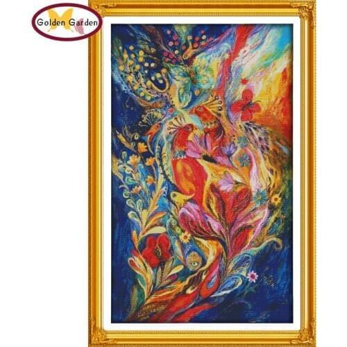 GG Colorful Peacocks Cross Stitch Embroidery Kit Joy Sunday HandiCraft Cotton Canvas Animal Cross Stitch Patterns for Home Decor