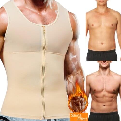 Men Fitness Body Shaper Waist Trainer Corset Faja Shapewear Compression Underwear Workout Shirts Tank Top Sport Vest with Zipper
