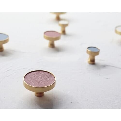 Round Leather&Brass Knobs and Handles Nordic Style Cabinet Handle Drawer Pull for Childrens Room Macaron Furniture Handle