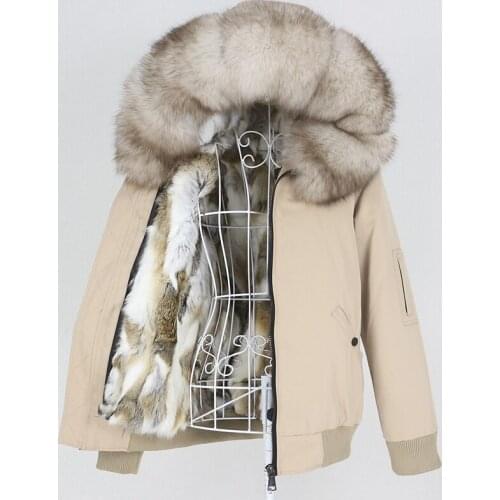 MENINA BONITA Waterproof Bomber Parka Real Rabbit Fur Coat Natural Fox Raccoon Fur Collar Hood Winter Jacket Women Removable