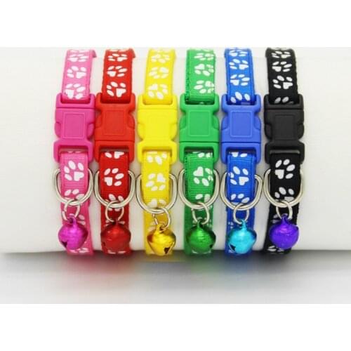 1pcs Pet Collar with Bell Lovely Small Footprint Flower Adjustable Strap Nylon Fabric Collar Puppy Teddy Cat Kitten