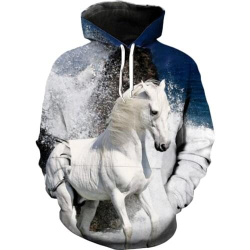 Papertiger Rushing Waves White Running Horse Print mens Fashion 3D Hoodie