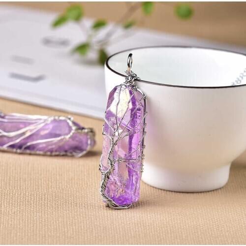 Fashion Simple Natural Amethyst Tree Of Life Pendant Necklace Reiki Health Healing Amulet for Girl Womans Increase Charm Gifts