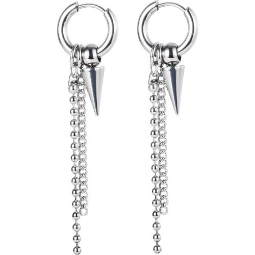 Fashion Chains Tassel Awl Pendants Woman Mens Hoop Earrings 2021 Kpop Stainless Steel Ear Jewelry Earrings For Teens Wholesale