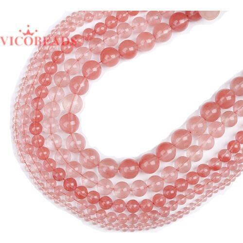 Natural Stone Smooth Pink Cherry Quartz Loose Beads 15" Strand 4 6 8 10 12 MM Pick Size For Jewelry Making