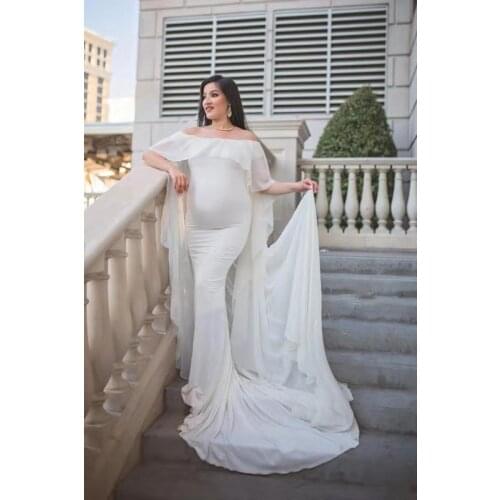 Clothes For Pregnant Women Maternity Cotton-Chiffon Off Shoulder Long Dress Gown For Pregnant Fancy Shooting Photo Session Props