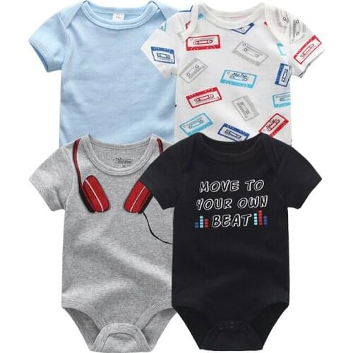 4PCS/Lot Unisex Baby Boy Clothes Newborn Unicorn Bodysuits Baby Girl Clothes Ropa bebe Cotton Short Sleeve Girls Baby Dress