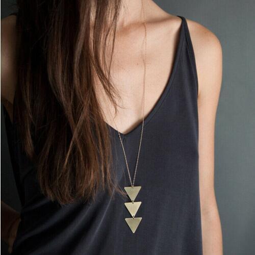 Choker Necklace Jewelry Fashion Gold Color Chain Long Sweater Triangle Women