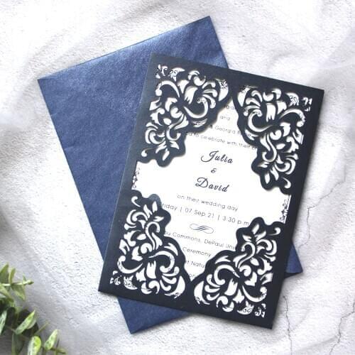 50pcs/lotLaser Cut Wedding Invitations with Hollow Floral Elegant Invites Cards For Marriage Party Supplies 50pcs/lot